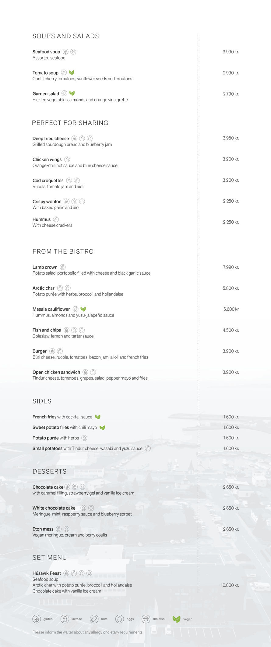 Dinner menu